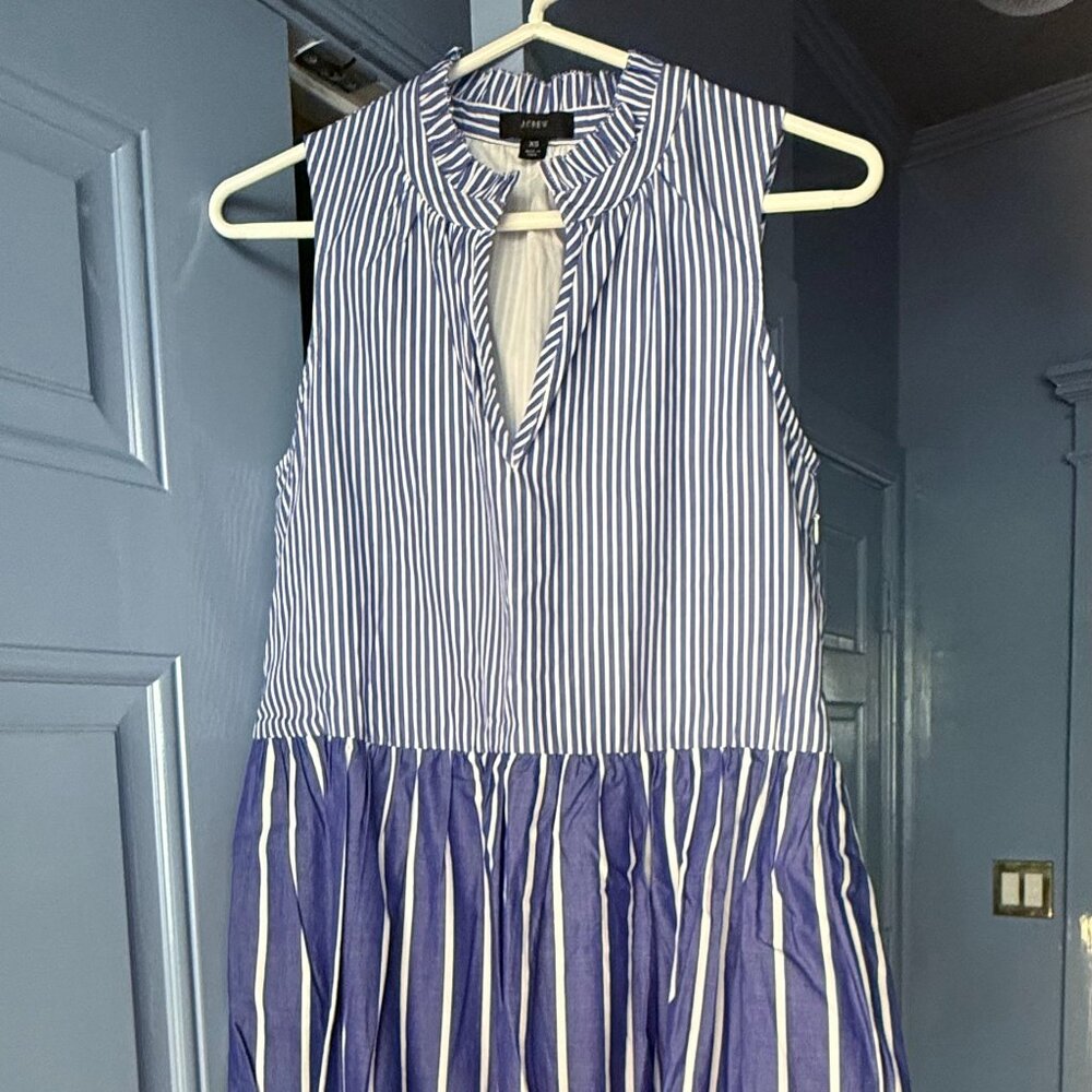 J. Crew Sleeveless Tiered Popover Dress in Mixed Stripe Size XS
